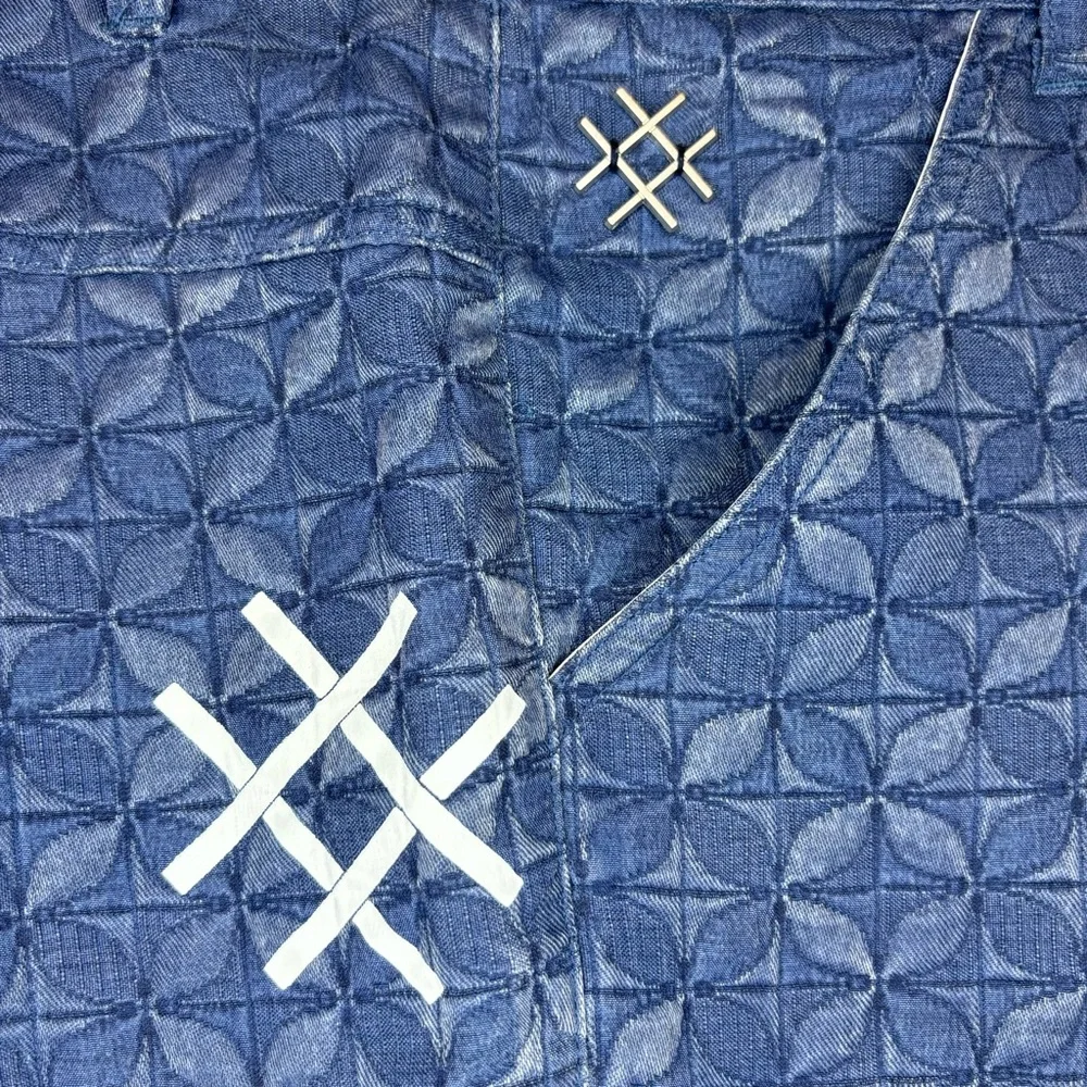 Urban Outfitters Lucid FC Denim Shorts Mens XL Blue Quilted Embroidery Logo NWOT